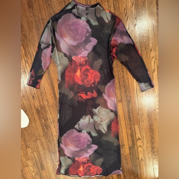 NWT ASOS DESIGN chiffon maxi dress blurred floral print with turtleneck size 8 - Picture 9 of 12